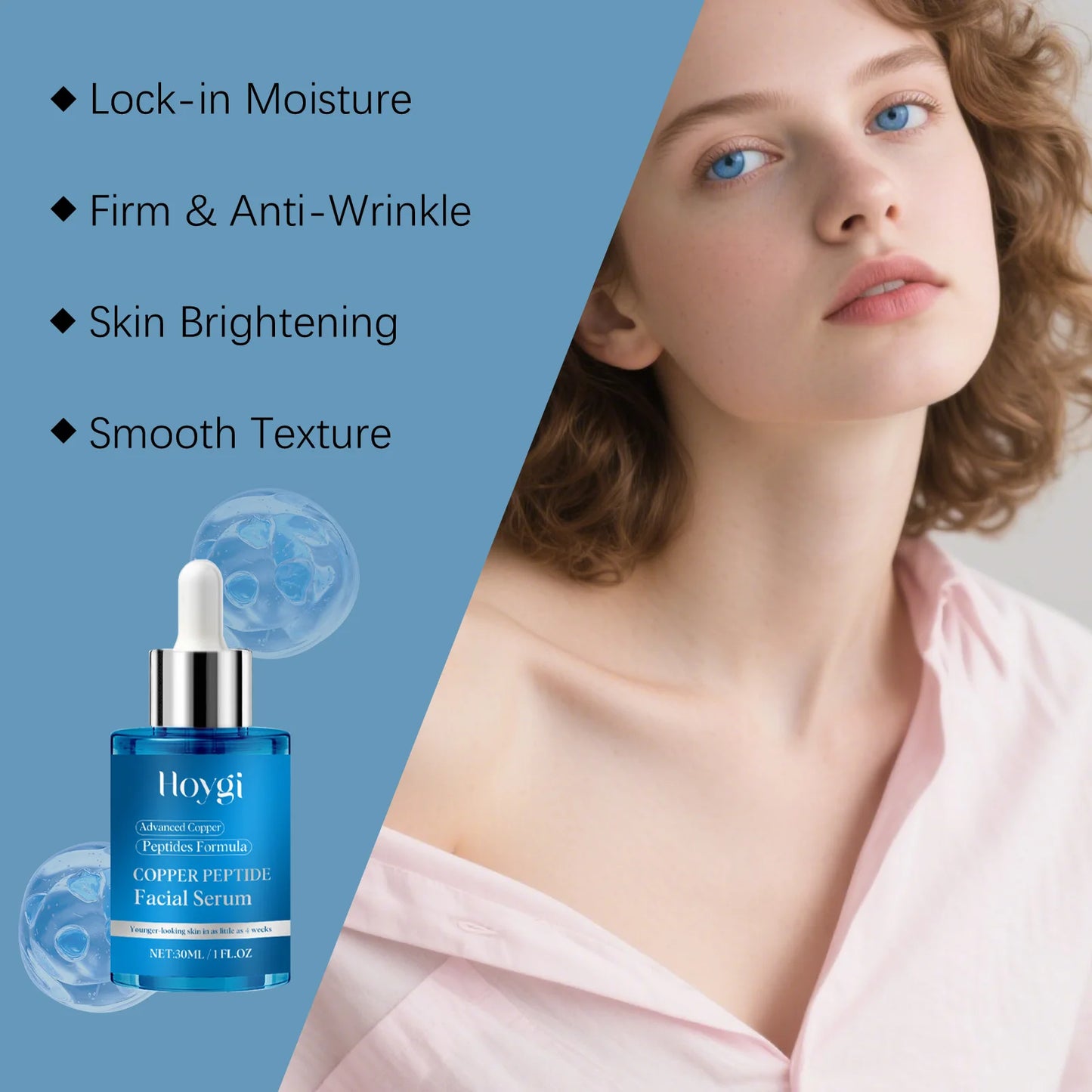 Copper Peptide Facial Serum Moisturizes Facial Skin, Refreshing and Non-Greasy, Daily Hydrating Care Essence