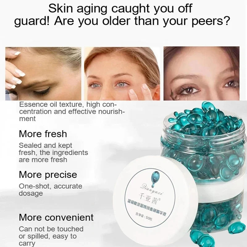 Blue Copper Peptide Capsule Face Serum Firms Tightens Night Moisturizing Plumping and Radiant Skin Care Rejuvenation