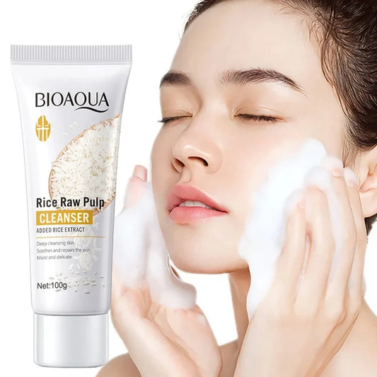 Rice Raw Pulp Facial Cleanser Face Wash Foam skincare Moisturizing Skin Brightening Rejuvenation