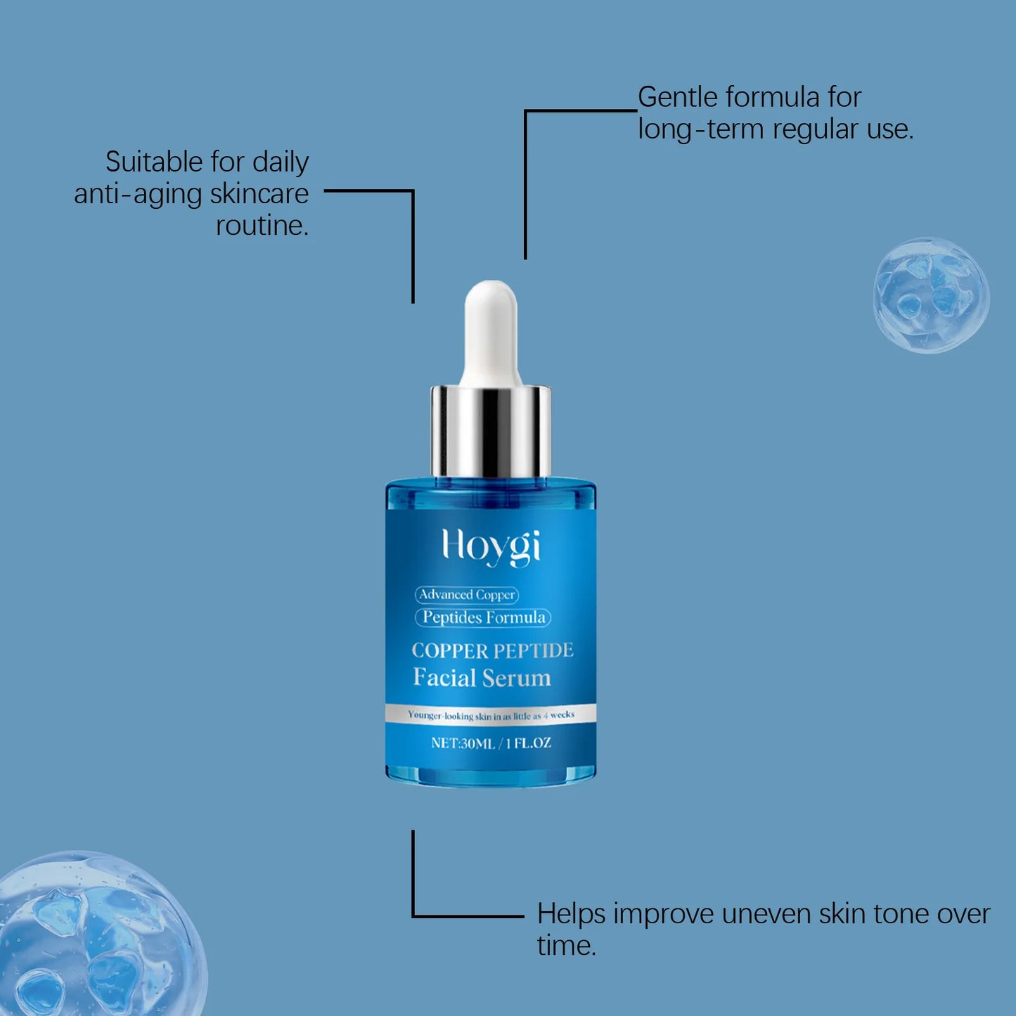 Copper Peptide Facial Serum Moisturizes Facial Skin, Refreshing and Non-Greasy, Daily Hydrating Care Essence